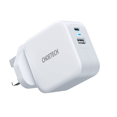 Choetech 38W Dual USB C + USB A Port Charger - White