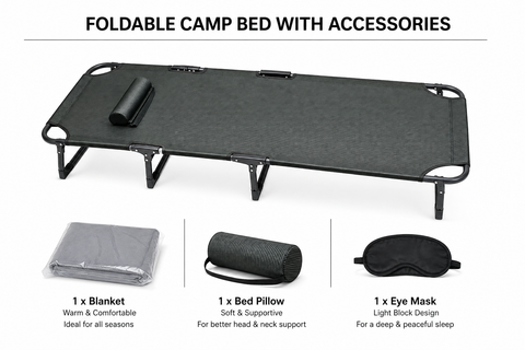 Heavy Duty Foldable Camping Bed 190 x 72 x 28 cm, with 150Kg Load Capacity