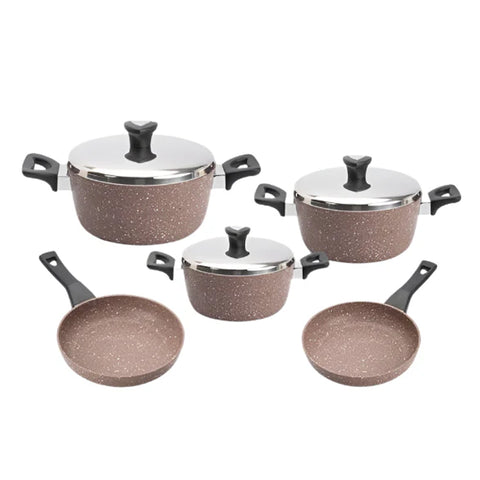 Saflon Granite 8‑Piece Cookware Set | Pots (28/24/20 cm) & Frypans (26/22 cm)