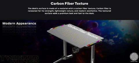 Twisted Minds TM-T-1060-RGB, T Shaped Gaming Desk Carbon Fiber Texture