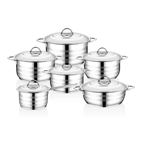 OMS Stainless Steel Cookware - Set Of 12 Pcs