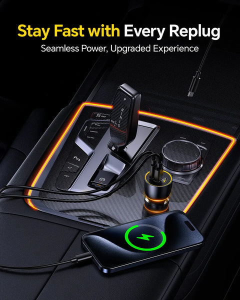 AOHI SuperAuto 170W GaN Car Charger PD3.1 Fast Charging 2 USB-C 1 USB-A Black
