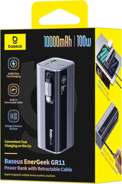 Baseus EnerGeek GR11 Power Bank with Retractable Cable 10000mAh 100W - Grey