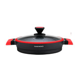 Daewoo 28 cm Shallow Granite Casserole with Lid - Red/Black