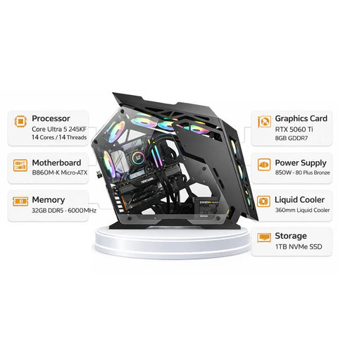 تجميعة كمبيوتر ألعاب قيمنق (Intel Core Ultra 5 245KF, RTX 5060 Ti 8GB) – رام 32 جيجابايت DDR5، هارد 1 تيرا بايت NVMe، مع نظام Windows 11 Pro