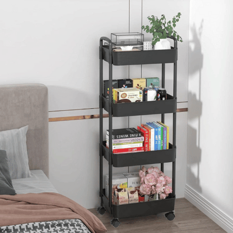 Khamsan K1395 4-Tier Utility Cart With Handle, Multi-Functional Storage Trolley