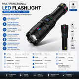 Multifunctional LED Emergency Flashlight with Built-in Bluetooth Speaker, 2000LM Bright Torch, 5400mAh Rechargeable Battery & Waterproof Design