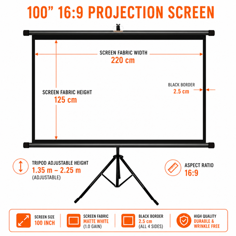 Portable Tripod Projection Screen Matte White - 100 Inch