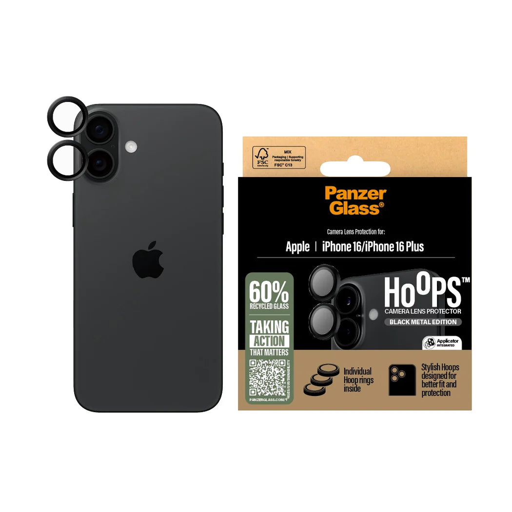PanzerGlass® 1283, Hoops™ Black Lens Protector iPhone 16 | iPhone 16 Plus |Rings