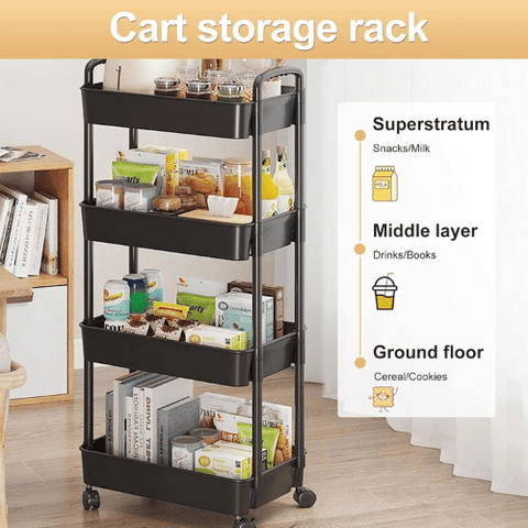 Khamsan K1395 4-Tier Utility Cart With Handle, Multi-Functional Storage Trolley