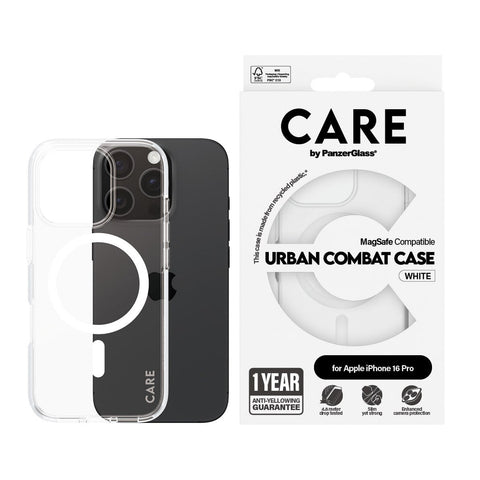 جراب CARE by PanzerGlass® الرائد باللون الأبيض MagSafe لهاتف iPhone 16 Pro