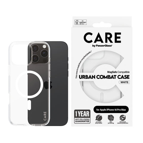 جراب CARE by PanzerGlass® الرائد باللون الأبيض MagSafe لهاتف iPhone 16 Pro Max