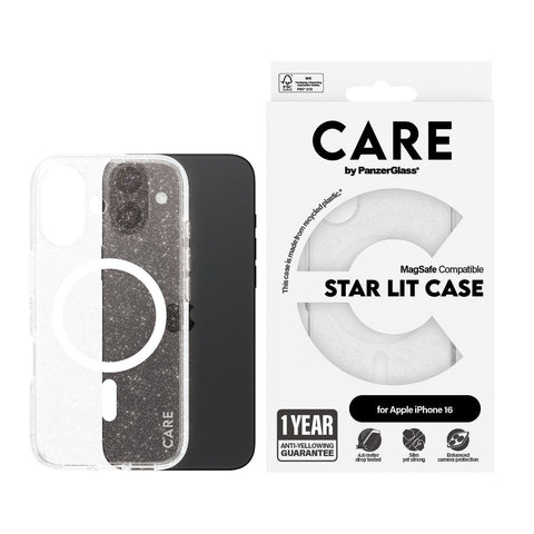غطاء CARE by PanzerGlass® الرائد بإضاءة النجوم مع MagSafe أبيض لهاتف iPhone 16