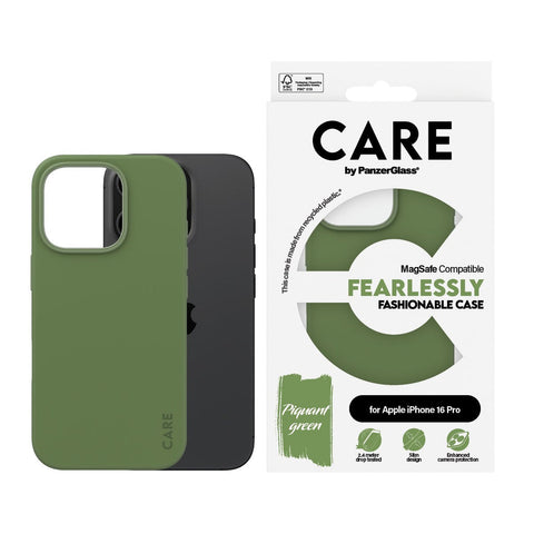 جراب CARE by PanzerGlass® الأنيق باللون الأخضر MagSafe لهاتف iPhone 16 Pro