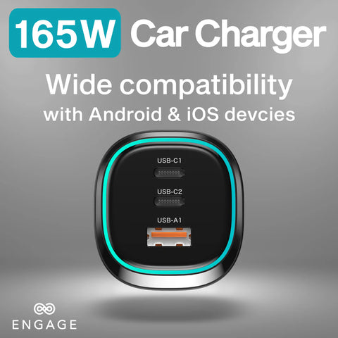 Engage, 3 Port USB-C Car Charger (165W)