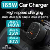 Engage, 3 Port USB-C Car Charger (165W)