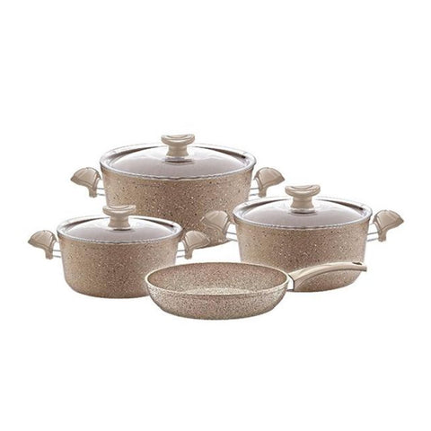 OMS Cookstone Granite with Glass lid Cookware - Set 7 Pcs