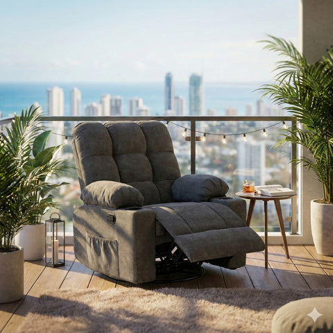 Black Bull Premium Sofa Swivel Rocker Recliner Size (H:101 W: 89.5 cm)- Fabric Dark Grey (Free Delivery and Installation)