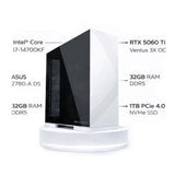 جهاز كمبيوتر مخصص للألعاب بمعالج Intel Core i7-14700KF، وكرت شاشة RTX 5060Ti بسعة 16 جيجابايت من نوع Ventus 3X OC، و رام (RAM) بسعة 32 جيجابايت، ونظام تشغيل Windows 11 Pro.