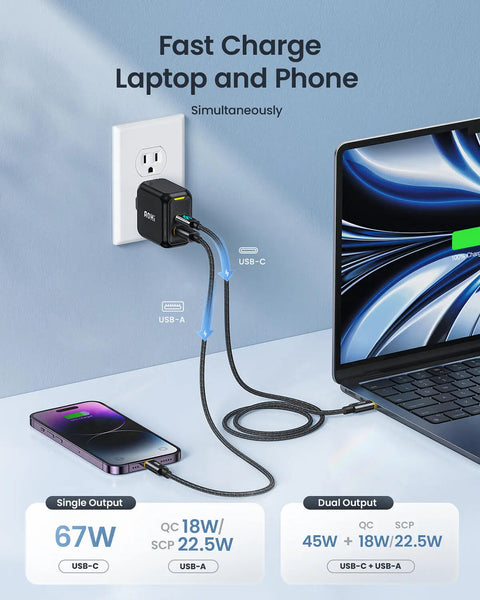 AOHI Magcube 67W Dual-Port GaN Charger Foldable PD Fast Charging USB-C USB-A Yellow Black