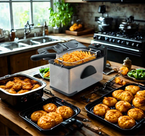 SAYONA 3L Stainless Steel Deep Fryer with Adjustable Thermostat & Removable Nonstick Tank - 2000W
