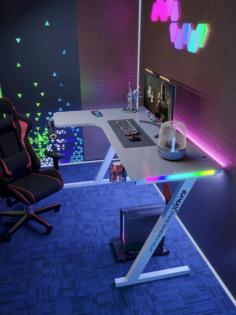 Gamax P201-LW RGB Carbon Fiber Gaming Table 140x100x74cm with Mousepad (L-Shape Left) - White