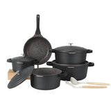 Pre-Order Daewoo AS Series Granite Cooking Set of 11 Pcs (32,28,24 cm Pot, 26 cm Pan, 20 cm Casserole) with 8 Pcs Silicone Pot Handle and Free Food Warmer 6 L
