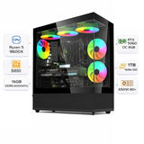 جهاز كمبيوتر ألعاب بمعالج AMD رايزن 5 9600X، بطاقة رسومات RTX 5060، وذاكرة DDR5 رام بسعة 16GB