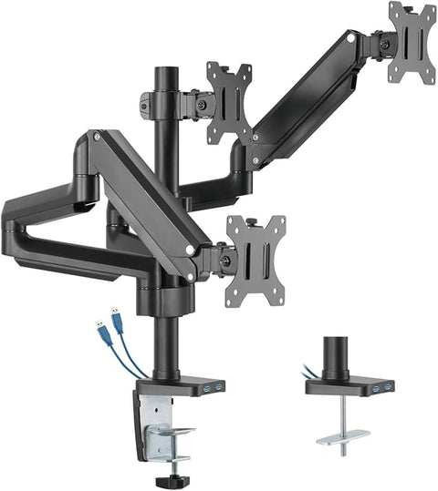 Twisted Minds Premium Triple Monitor Arm, Stand And Mount For Gaming And Office Use 17" - 27" Up To 7 kg With USB Ports - Black