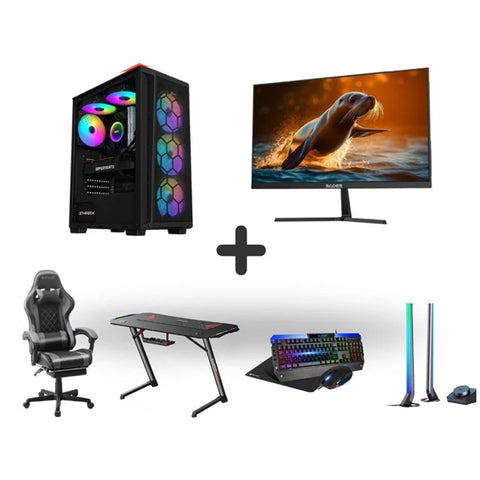 Gaming PC Bundle – Intel i5-14400F/RTX 5050/16GB RAMD5 with Sades AU-Sealion/24" FHD/240Hz/0.5ms Monitor Gaming Chair with Desk & Govee RGB Lights Desk Stand
