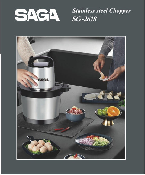 Saga 8L Food Chopper with 4 Stainless Steel Blades & 2-Speed Control - SG-2618