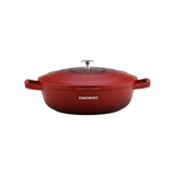 Daewoo 28 cm Shallow Granite Casserole with Lid - Red