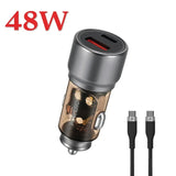 Powero+ Crysta Dual Port Car charger 48W with Braided Type-C to Type-C Cable - Grey