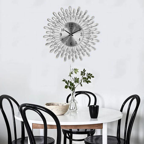 Modern Decorative Sunburst Wall Clock with Crystal Accents, Bold Numerals & Silent Quartz Sweep Movement