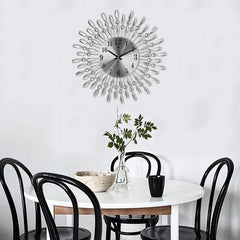 Modern Decorative Sunburst Wall Clock with Crystal Accents, Bold Numerals & Silent Quartz Sweep Movement
