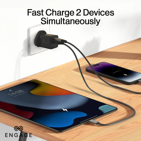 Engage, Dual Port Quick Power Adapter/Charger (33W) – Black