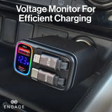 Engage, 4-in-1 Car Charger with Retractable Cables (USB-C/Lightning) & Dual USB Ports (120W)