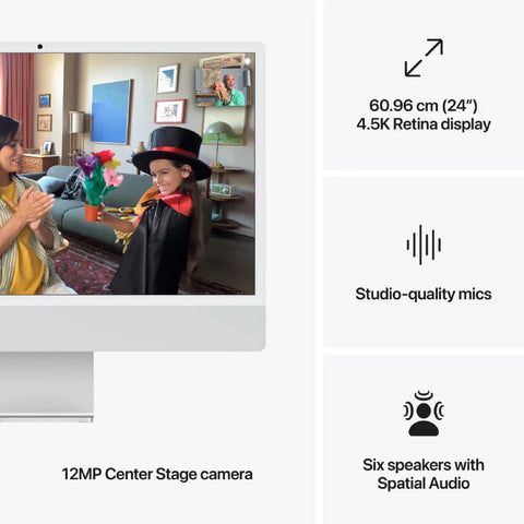 Apple iMac - 24" / M4 / 10-Core CPU / 10-Core GPU / 16 Core Neural Engine / 16GB RAM / 256GB SSD / Silver / 1YW - Nano Texture Glass