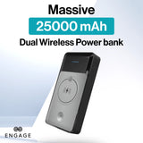 Engage, Power Bank (25000 mAh) – Dual Wireless Charging, 3 USB-C, 1 USB-A