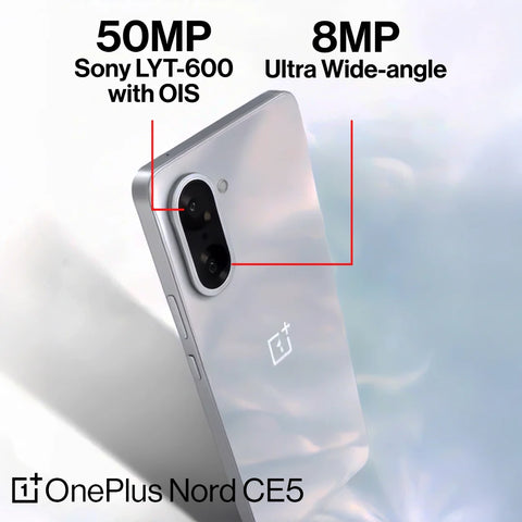 ون بلس نورد CE5 5G – شاشة AMOLED مقاس 6.77 بوصة بمعدل تحديث 120Hz، ذاكرة RAM بسعة 8GB، سعة تخزين 256GB، معالج Dimensity 8350، شحن سريع بقوة 80 واط