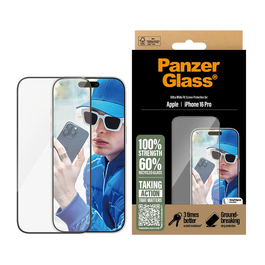 PanzerGlass® 2862, Screen Protector Clear iPhone 16 Pro | Ultra-Wide Fit