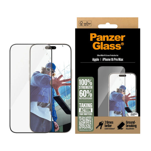 PanzerGlass® 2864, Screen Protector Clear iPhone 16 Pro Max | Ultra-Wide Fit