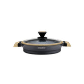 Daewoo 28 cm Shallow Granite Casserole with Lid - Black & Brwon