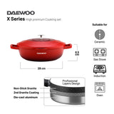 Daewoo TS Series Granite Cooking Set of 9 Pcs (32,28,24 cm Pot, 28 cm Pan, 28 cm Casserole) with 4 Pcs Silicone Pot Handle - Red