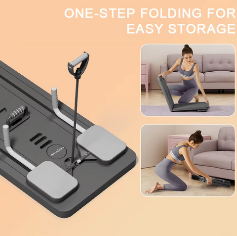 Black Bull Multi-Functional Foldable Pilates Reformer Abdominal Core Trainer with A B Roller Wheels for Workout Exercise