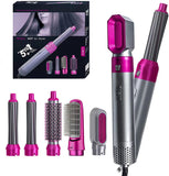 5 In 1 Hair Rotating Hair Dryer Hair Straightener Comb Curling Brush 5 interchangeable barrels