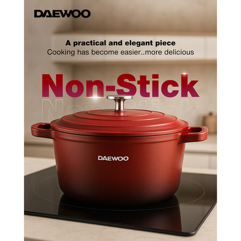 Daewoo 28 cm Shallow Granite Casserole with Lid - Red