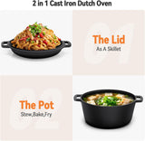 Westinghouse 5-Quart Pre-Seasoned Cast Iron Dutch Oven with 10.25-Inch Skillet Lid – Black