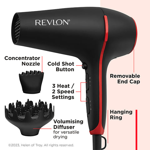 Revlon, SmoothStay Coconut Oil Infused Hair Dryer 2000W with Smoothing Concentrator & Volumising Diffuser – Shiny, Smooth Hair