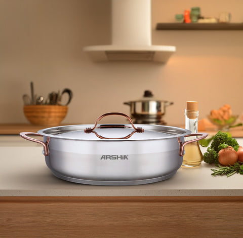 Arshia SS014-3315, 32cm Stainless Steel Shallow Pan With 2 Lids